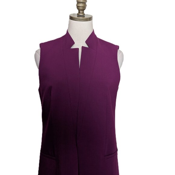 Calvin Klein Long Sleeveless Career Blazer Jacket Vest Size 6 Purple Pockets - Picture 4 of 7